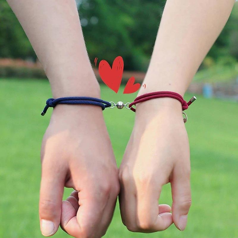 2Pcs Couples Matching Braided Rope Bracelet - Burgundy