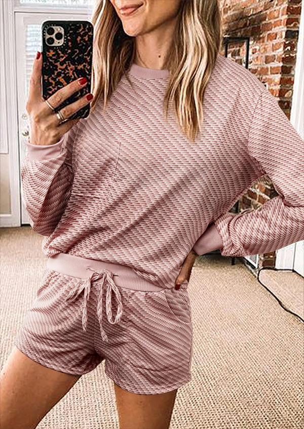 

Two-Piece Sets Pocket Blouse And Drawstring Shorts Two-Piece Set in Cameo Brown. Size: L