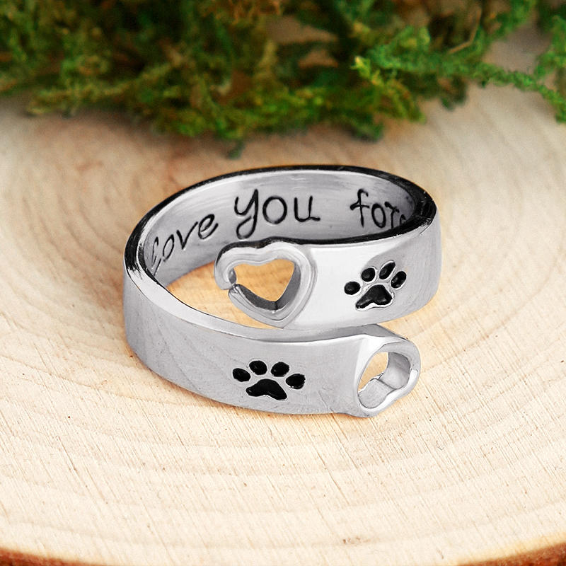 

Rings I Will Love You Forever Heart Dog Paw Open Adjustable Alloy Ring in Gold. Size