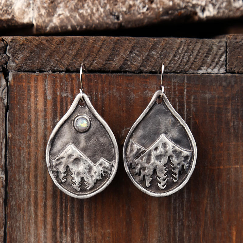 

Earrings Vintage Sunset Mountain Scene Water Drop Earrings in Dark Grey. Size
