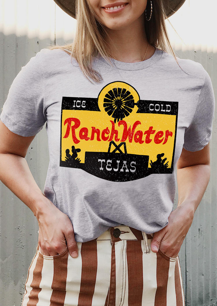 

T-shirts Tees Ice Cold Ranch Water O-Neck T-Shirt Tee in Light Grey. Size: ,M