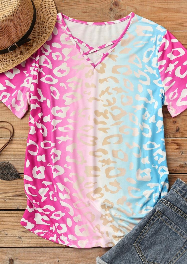 

T-shirts Tees Gradient Color Criss-Cross T-Shirt Tee without Necklace in Multicolor. Size