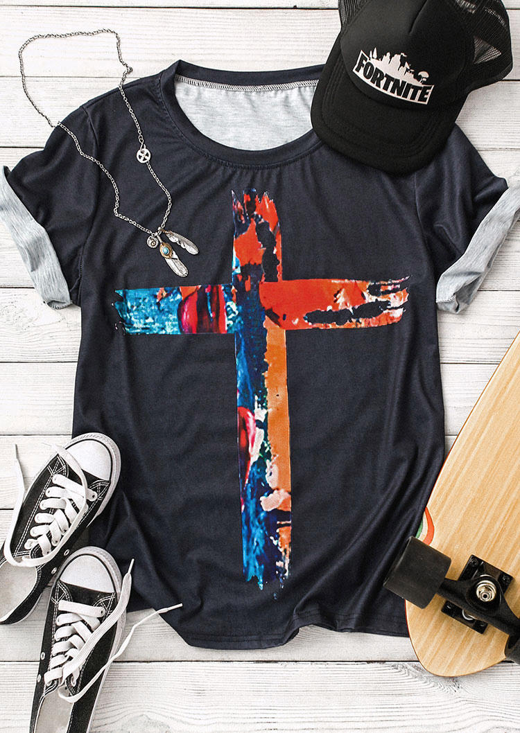 

T-shirts Tees Men Tie Dye Cross O-Neck T-Shirt Tee in Gray. Size