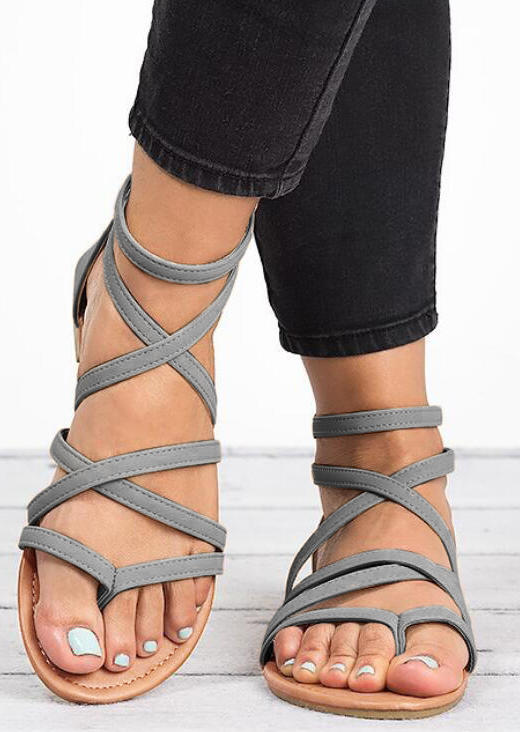 

Sandals Summer Criss-Cross Zipper Buckle Strap Flat Sandals in Gray. Size