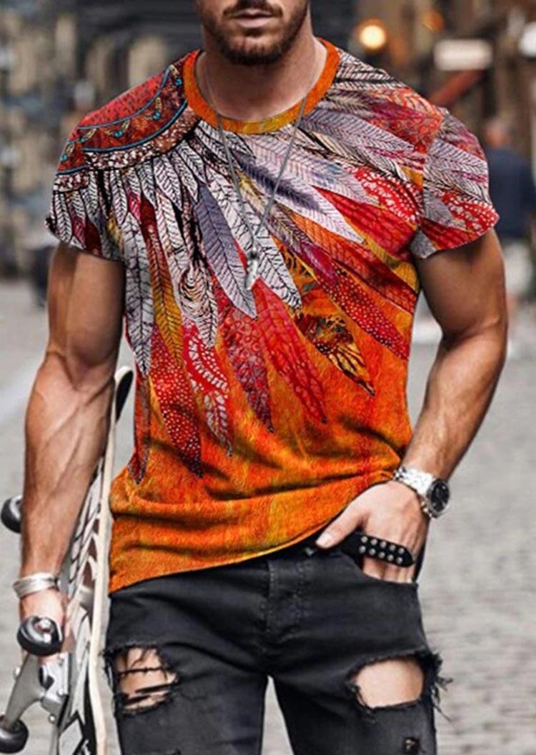 

T-shirts Tees Men Feather O-Neck T-Shirt Tee in Orange. Size