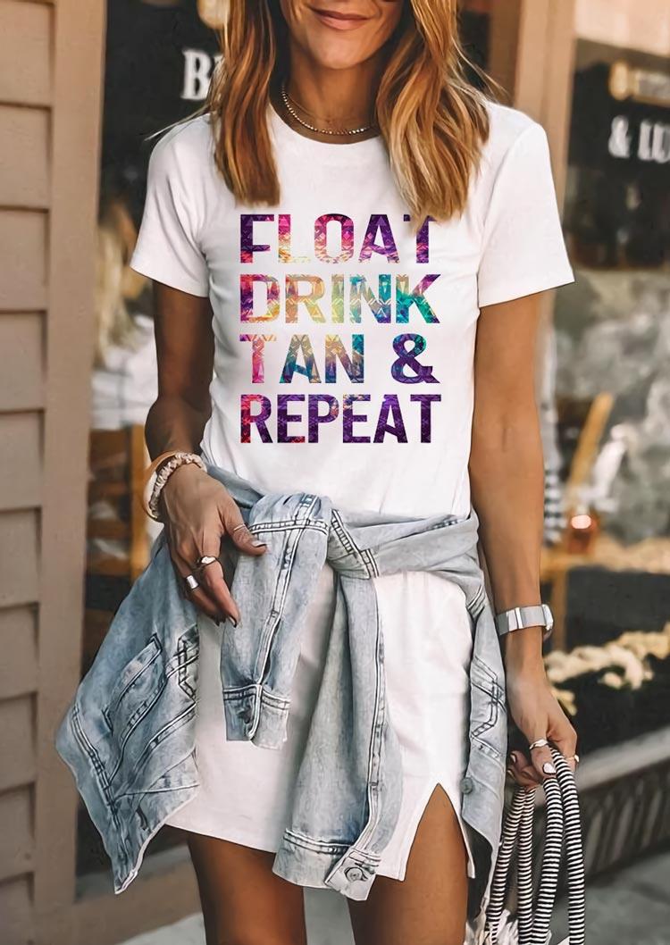 

Mini Dresses Float Drink Tan & Repeat O-Neck Mini Dress in White. Size