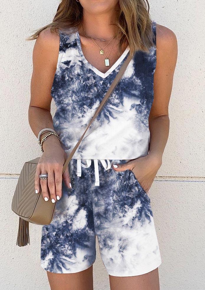 

Two-Piece Sets Tie Dye Tank And Drawstring Elastic Waist Shorts Two-Piece Set in Multicolor. Size