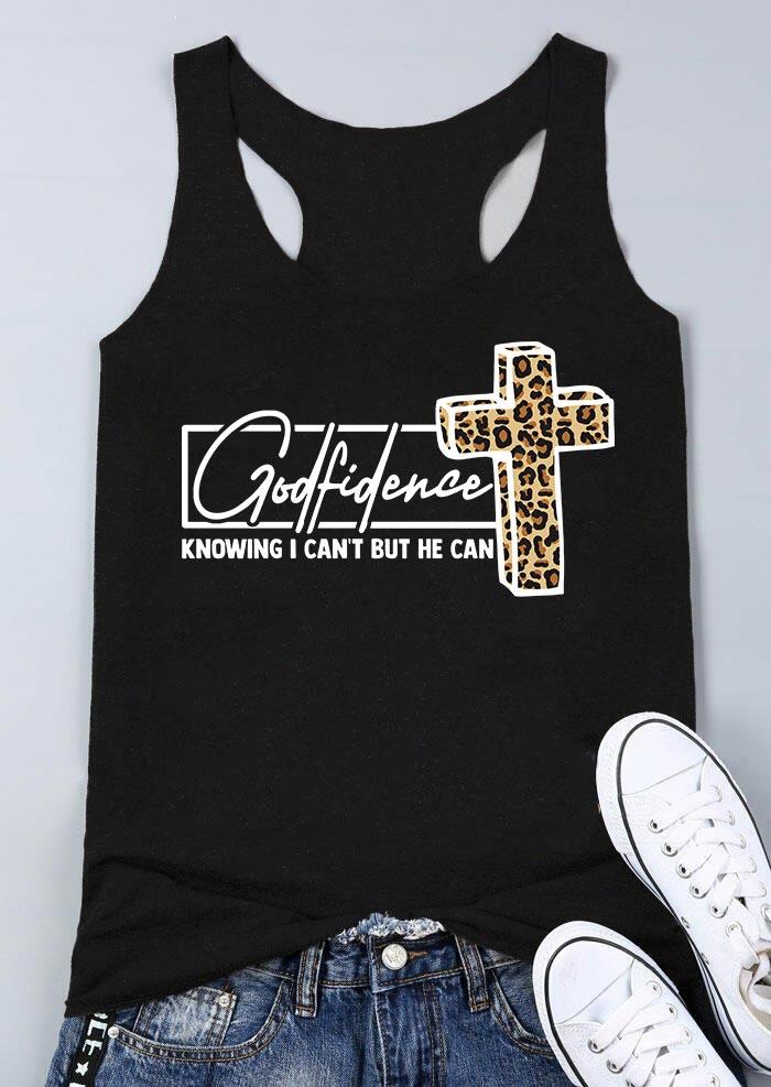 

Tank Tops Leopard Godfidence Cross Racerback Casual Tank Top in Black. Size