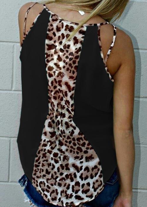

Tank Tops Leopard Color Block Splicing Camisole in Black. Size: ,M,L