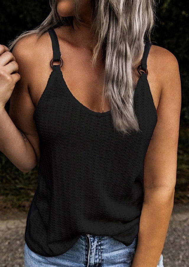 Tank Tops Hollow Out Casual Camisole in Black. Size: L,M,S,XL