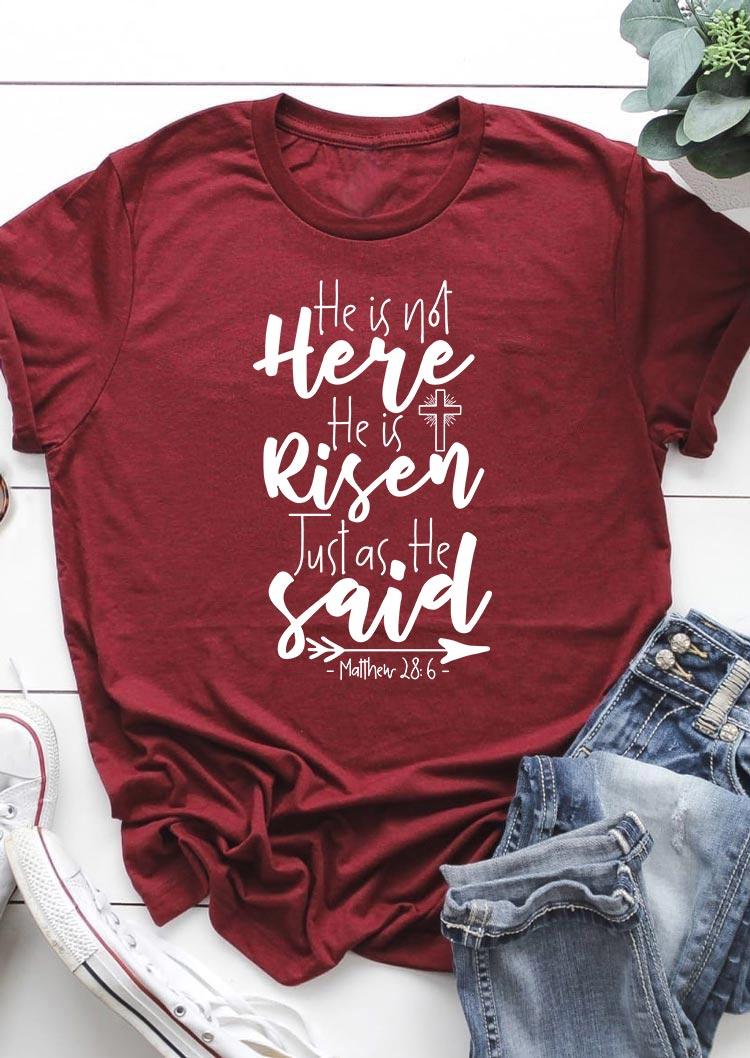 

T-shirts Tees He Is Not Here He Is Risen Just As He Said Arrow T-Shirt Tee in Burgundy. Size: ,M,L,XL