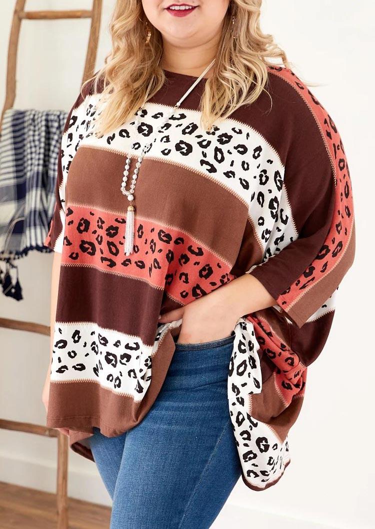

Plus Size Tops Plus Size Leopard Striped Color Block Blouse in Stripe. Size: L