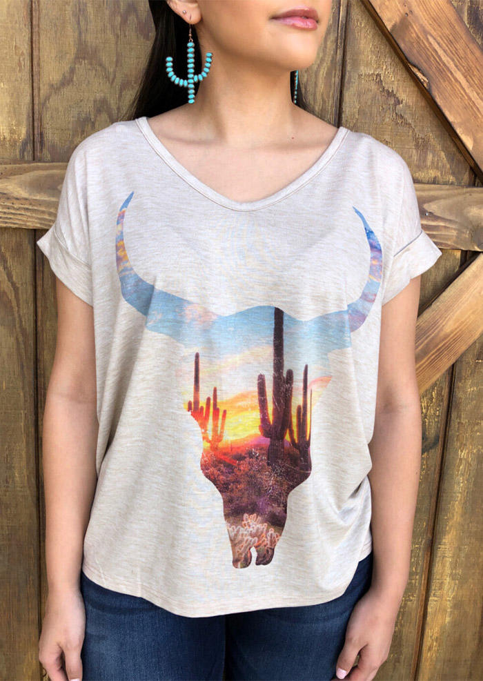 

T-shirts Tees Western Steer Skull Cactus Sunset T-Shirt Tee in Light Grey. Size: ,L