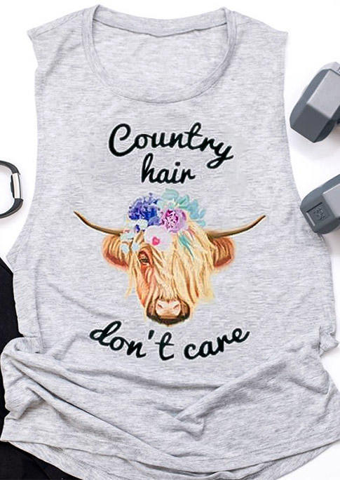 

Tank Tops Country Hair Don't Care T-Shirt Tee in Light Grey. Size