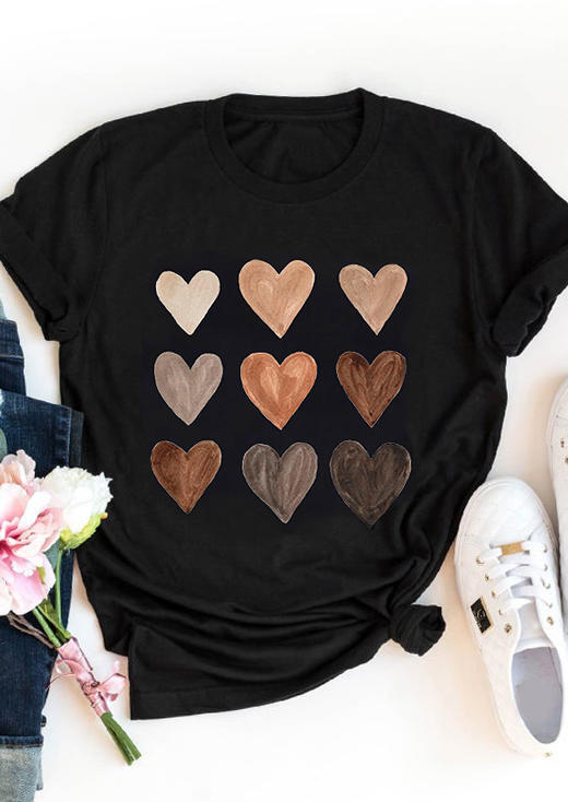 Be Kind Heart O-Neck T-Shirt Tee - Black
