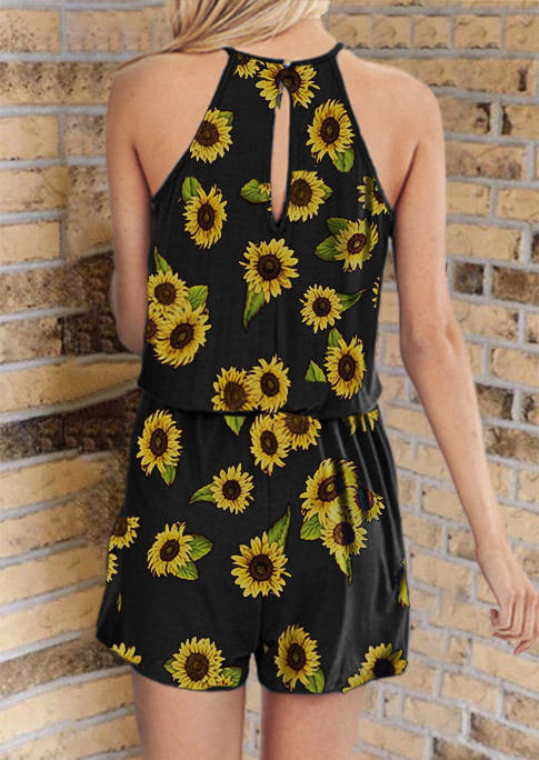 

Jumpsuits & Rompers Sunflower Hollow Out Lace Splicing Pocket Romper in Black. Size: ,L,XL