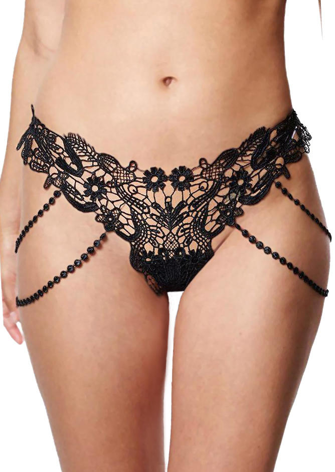 

Panties Lace Hollow Out Low Waist Lingerie Thong in Black. Size: ,M,L