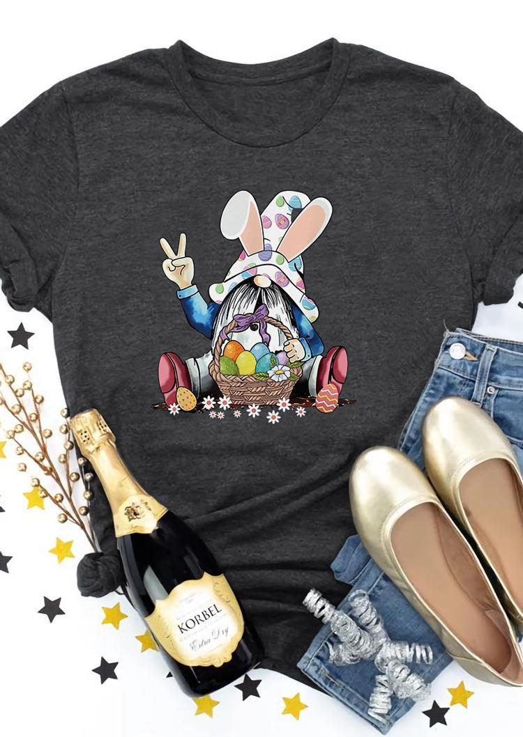 

T-shirts Tees Easter Eggs Gnome Floral T-Shirt Tee in Dark Grey. Size: ,L,XL