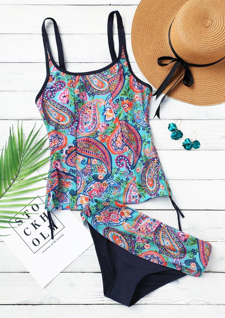 

Tankinis Vintage Paisley Floral Tie Adjustable Strap Tankini in Multicolor. Size