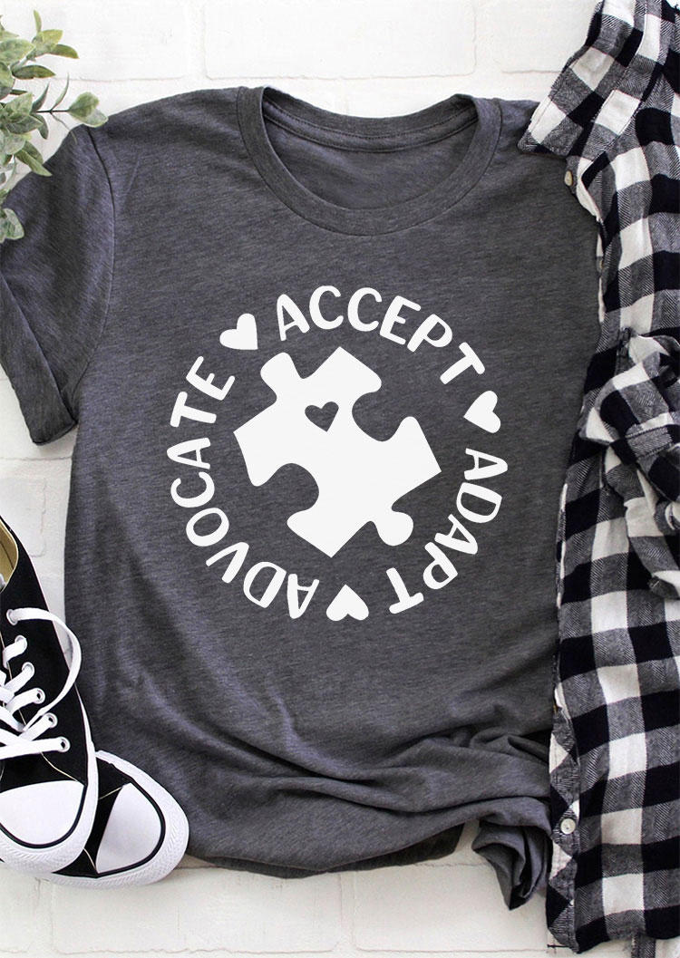 

T-shirts Accept Adapt Advocate Heart T-Shirt Tee in Gray. Size: ,M,L,XL