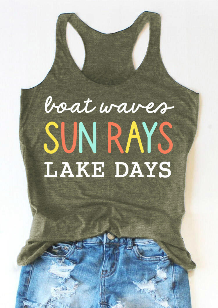 

Tank Tops Boat Waves Sun Rays Lake Days Racerback Tank Top in Army Green. Size
