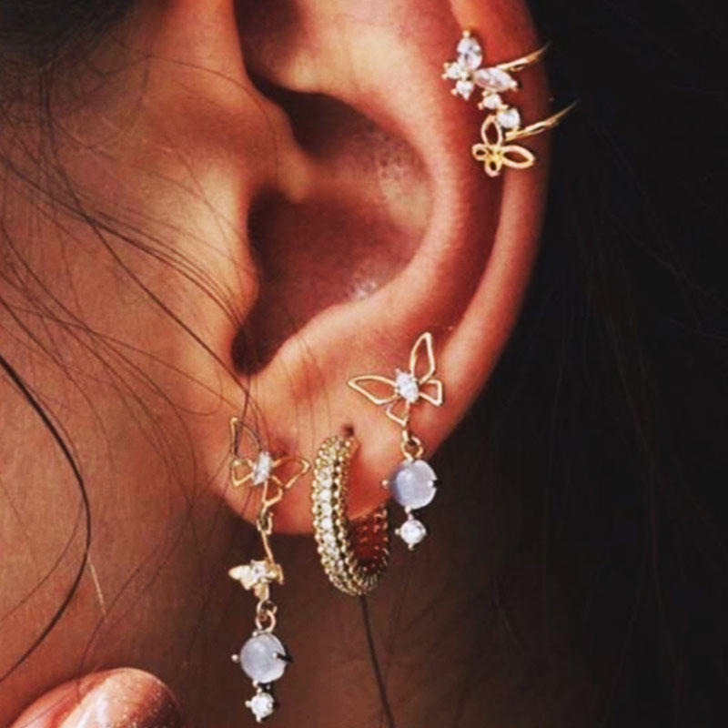 

Earrings 5Pcs Rhinestone Butterfly Earrings Set in Gold. Size