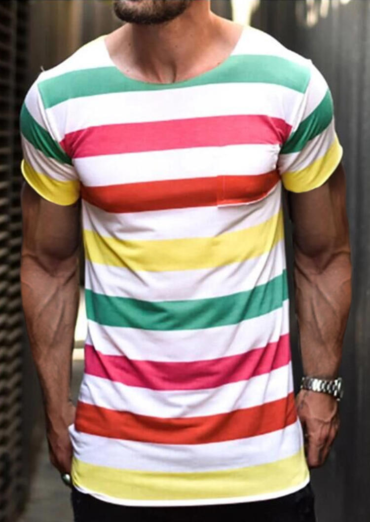 

T-shirts Tees Men Colorful Striped O-Neck T-Shirt Tee in Multicolor. Size