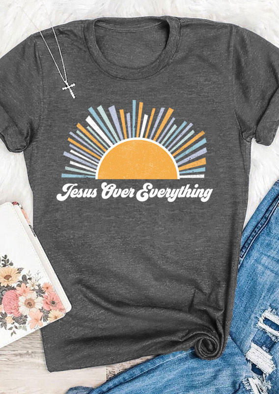 

T-shirts Tees Jesus Over Everything T-Shirt Tee in Dark Grey. Size: ,L