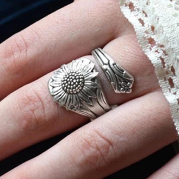 

Vintage Sunflower Open Mouth Alloy Ring, Silver, 497283
