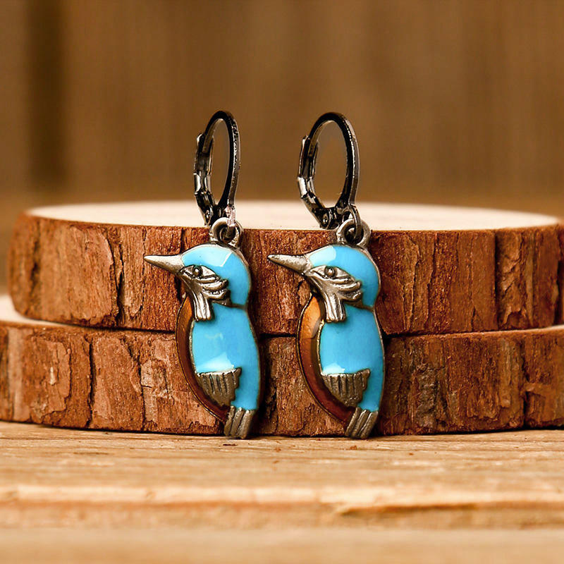 

Earrings Vintage Turquoise Bird Pendant Earrings in Cyan. Size