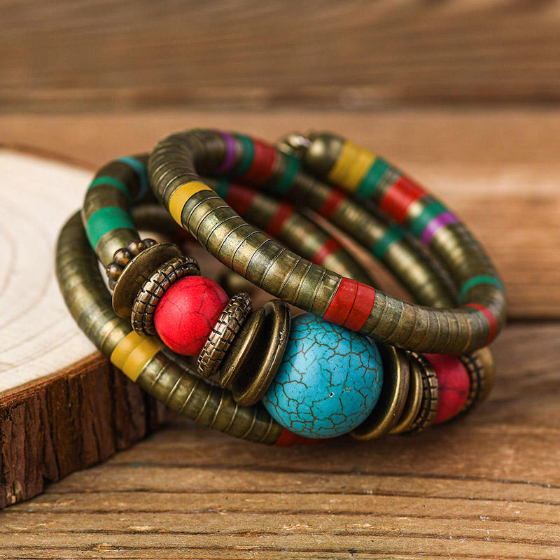 

Bracelet Vintage Bohemian Turquoise Multi-Layered Bracelet in Multicolor. Size