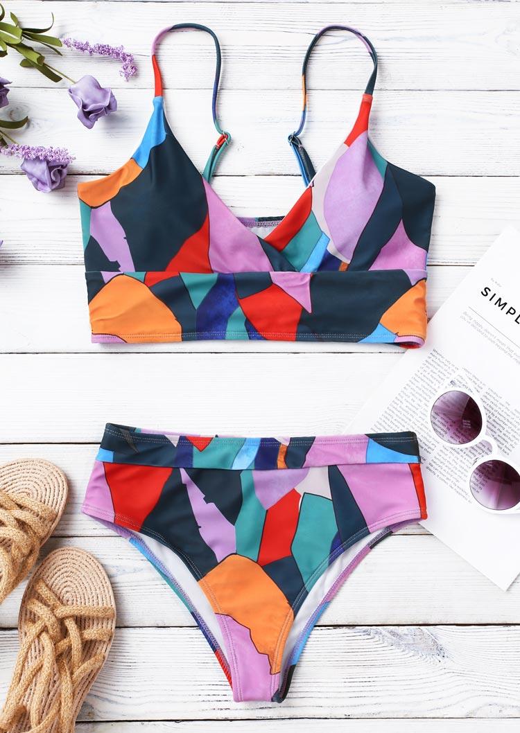 

Bikini Sets Color Block Adjustable Strap Bikini Set in Multicolor. Size: ,L