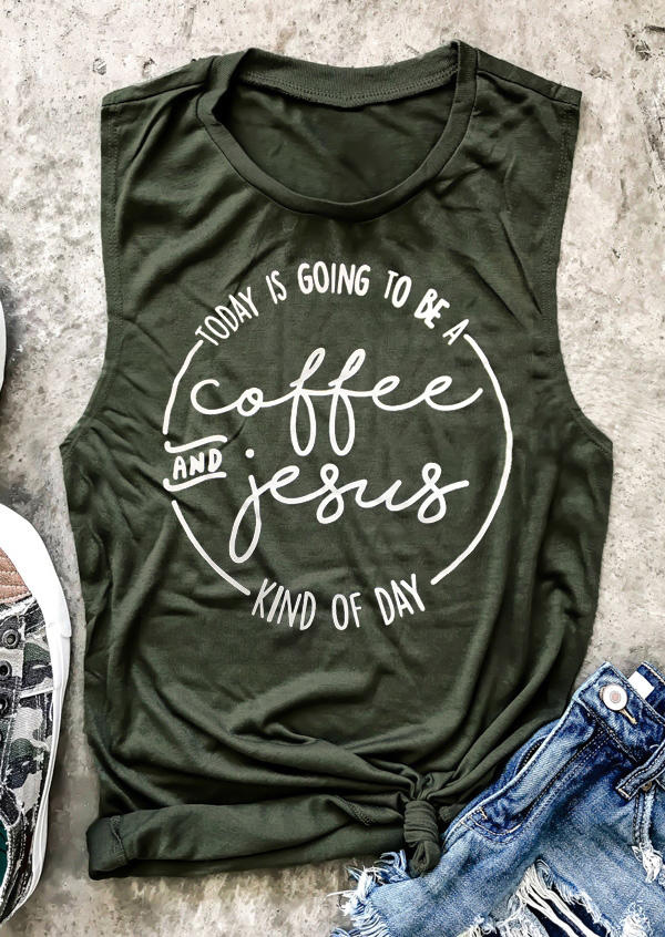

Tank Tops Coffee And Jesus Kind Of Day Tank Top in Army Green. Size