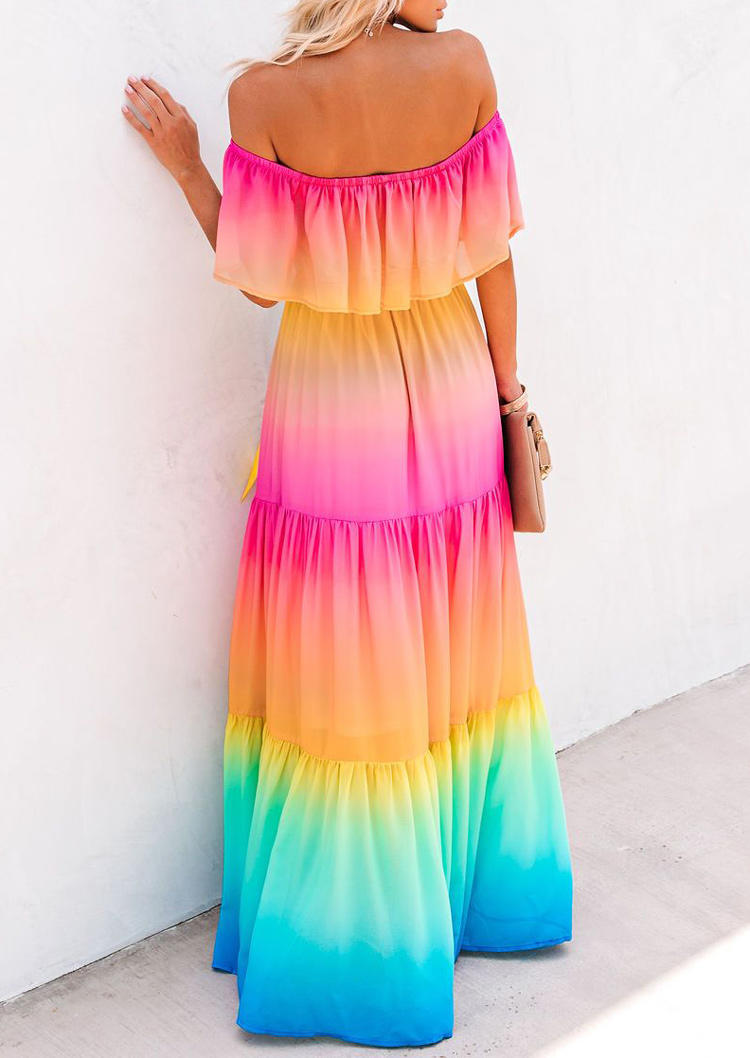 

Maxi Dresses Rainbow Gradient Strapless Off Shoulder Maxi Dress in Multicolor. Size