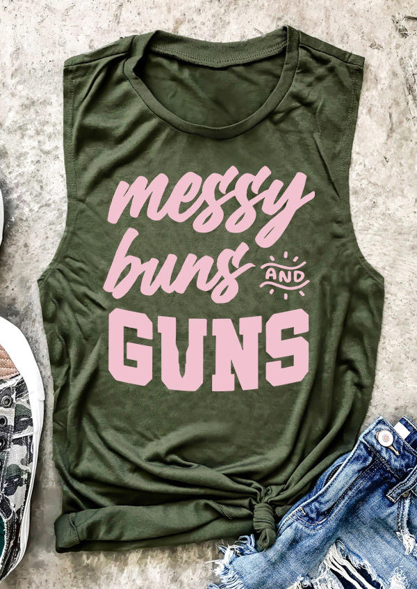 

Tank Tops Messy Buns And Guns Casual Tank Top in Army Green. Size: ,M,XL