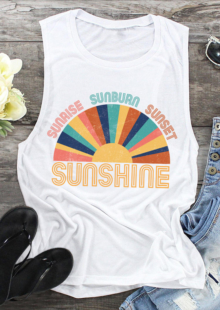 

Tank Tops Sunshine Sunrise Sunburn Sunset Tank Top in White. Size