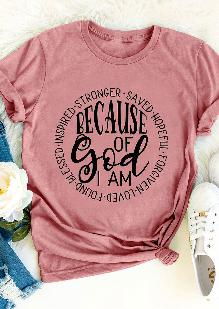 T-shirts Tees Because Of God I Am Saved T-Shirt Tee in Pink. Size: L