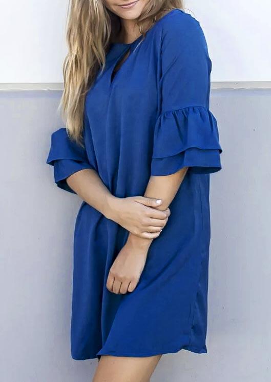 

Mini Dresses Hollow Out Ruffled Layered Mini Dress in Blue. Size: S,,L