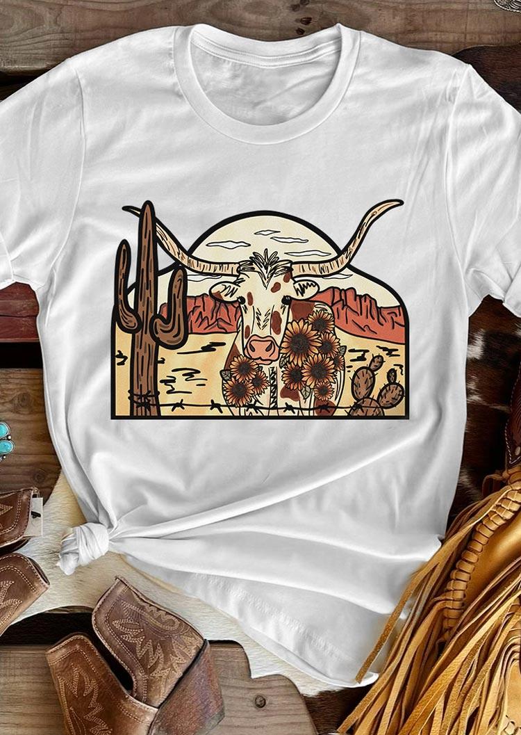 

T-shirts Tees Cactus Highland Cow Sunflower T-Shirt Tee in White. Size: ,XL