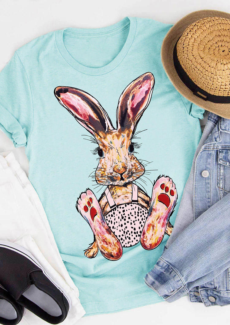 

T-shirts Tees Easter Day Bunny O-Neck T-Shirt Tee in Cyan. Size: ,L,XL