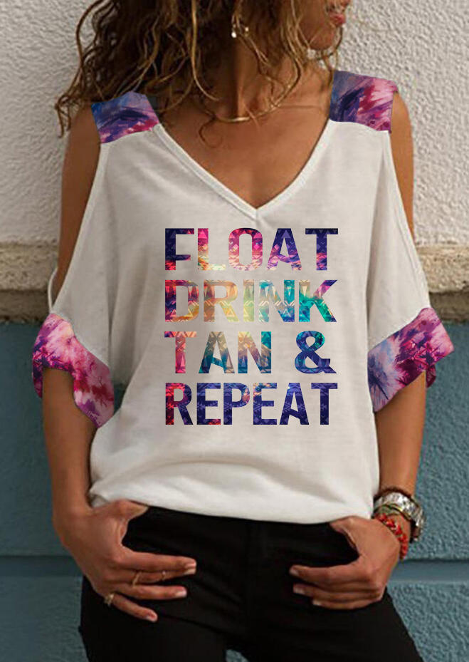 Float Drink Tan & Repeat Cold Shoulder Blouse - White
