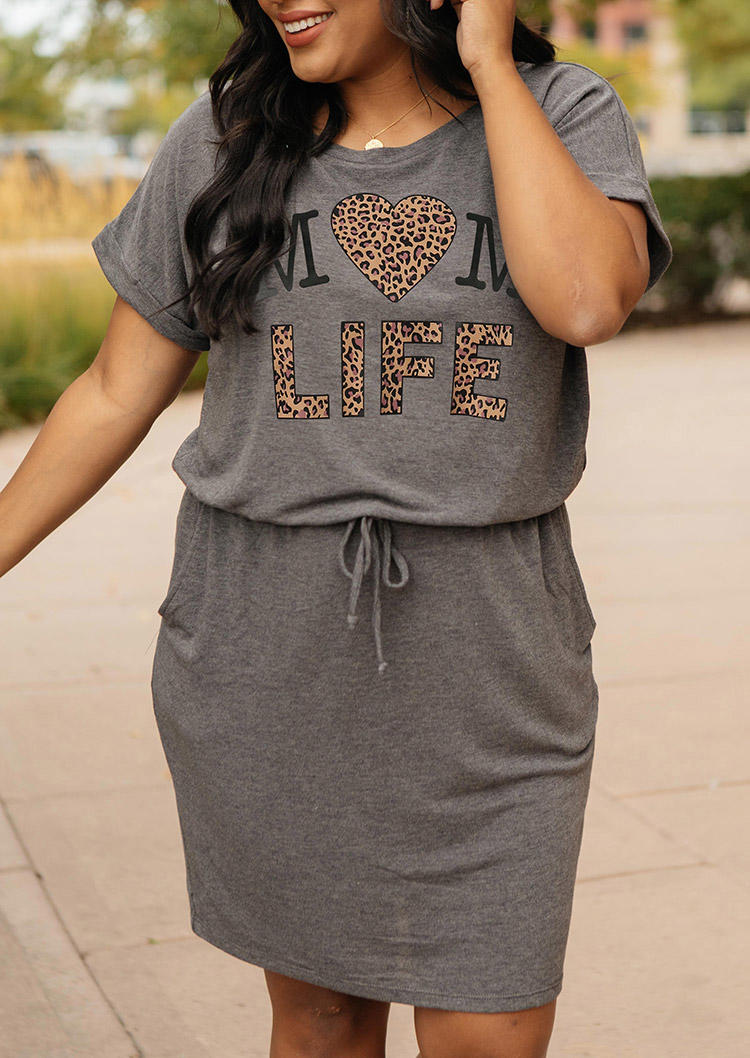 

Plus Size Dresses Plus Size Mom Life Leopard Pocket Drawstring Mini Dress in Dark Grey. Size