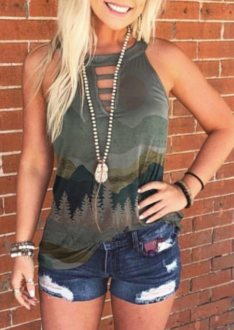 

Tank Tops Mountain Landscape Hollow Out Tank Top in Multicolor. Size
