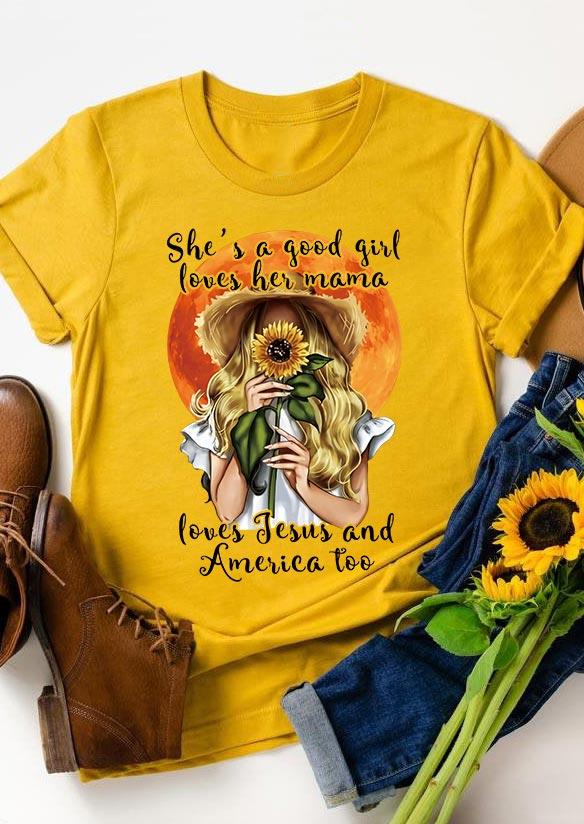 

T-shirts Tees She's A Good Girl Loves Her Mama Sunflower T-Shirt Tee in Yellow. Size: ,L,XL