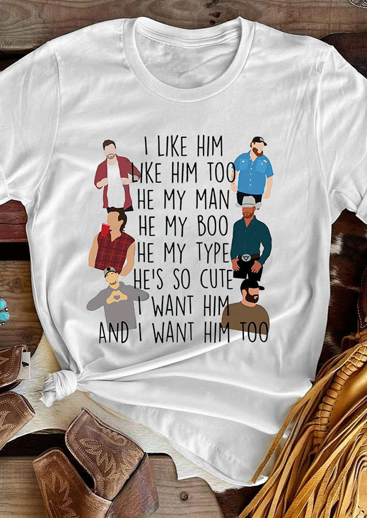 

T-shirts I Like Him Country Music T-Shirt Tee in White. Size: ,M,L,XL