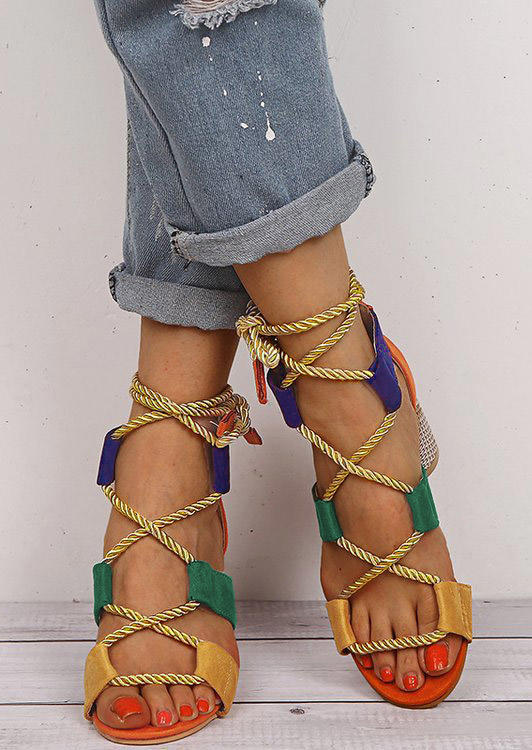 

Sandals Color Block Lace Up Peep Toe High-Heeled Sandals in Multicolor. Size