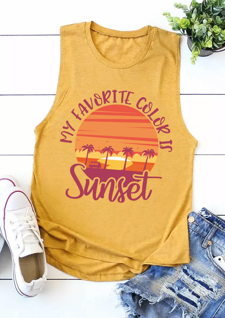 

Tank Tops My Favorite Color Is Sunset Casual Tank Top in Yellow. Size: ,M