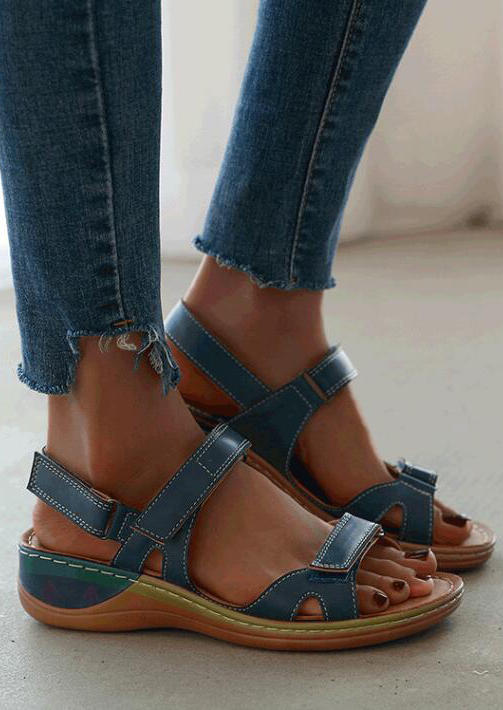

Sandals Women Summer Stitching Velcro Low Heel Sandals in Blue. Size