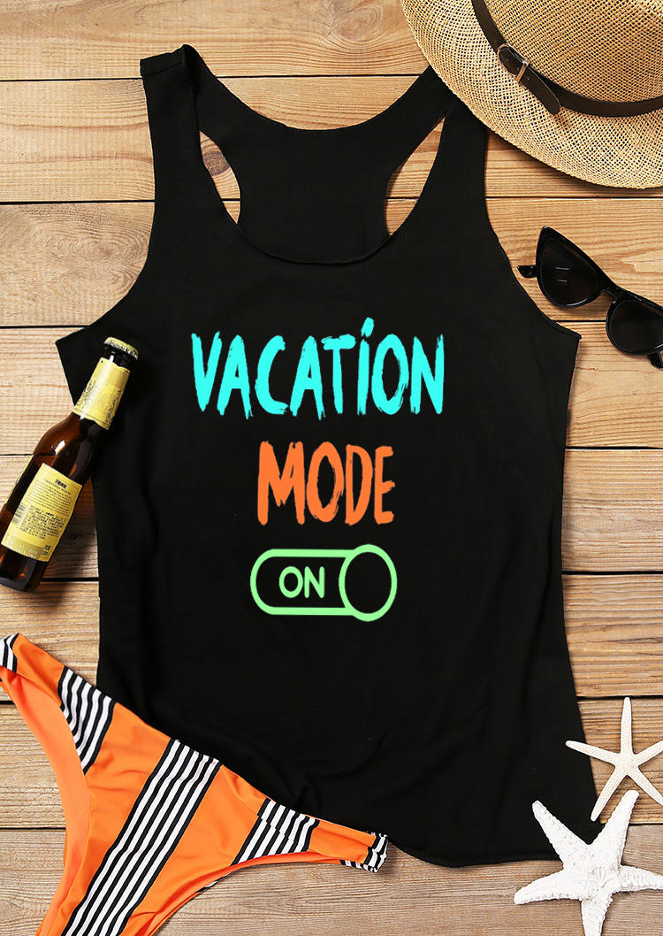 

Tank Tops Vacation Mode On Racerback Casual Tank Top in Black. Size: ,L,XL