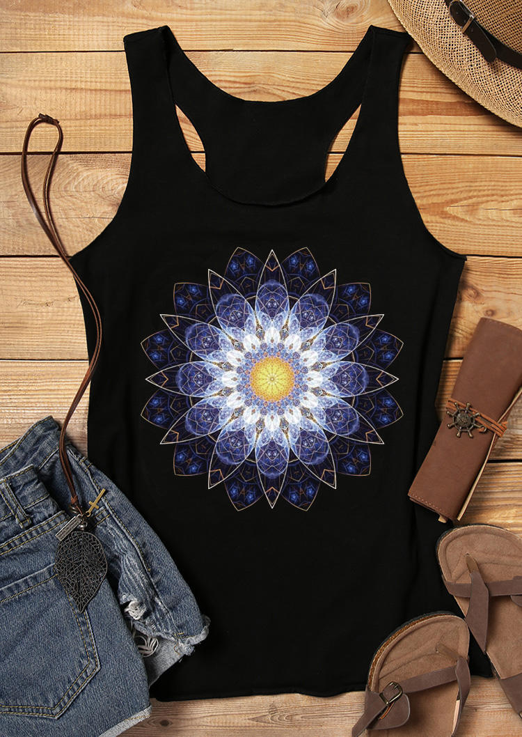 

Tank Tops Mandala Racerback O-Neck Tank Top in Black. Size